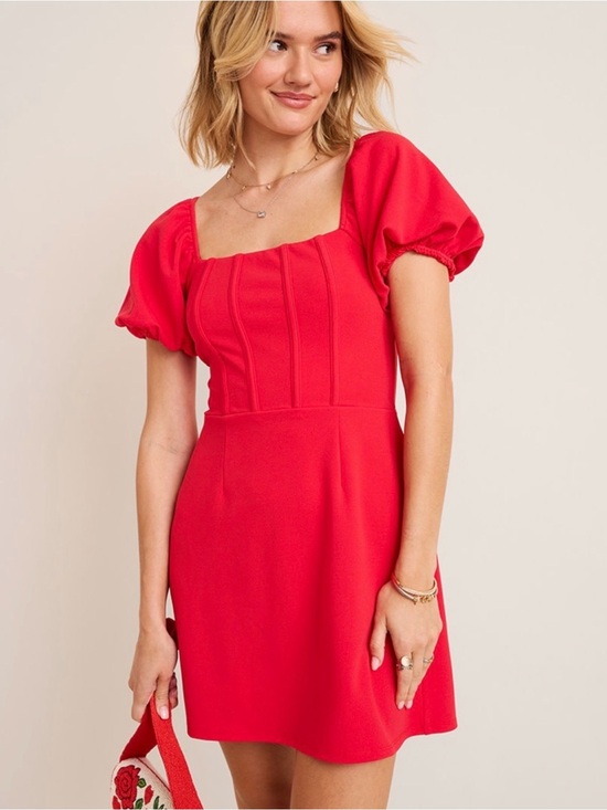 Francesca's Collections Dresses & Skirts - Francesca's Collections Red Puff Sleeve Midi Dress XS NWT